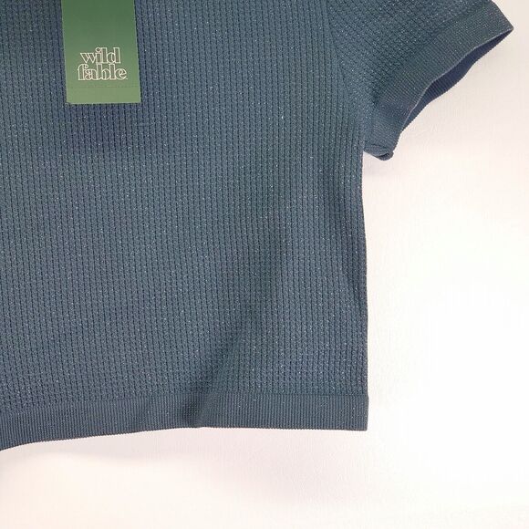 Wild Fable Waffle Knit Tee Women's XS Dark Blue Cropped Stretch Short Sleeve NWT - Picture 11 of 14